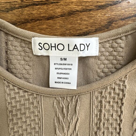 Women's Soho Lady Black Tan Bodysuit Ribbed Short Sleeve Shirt Tops S/M - Lot 2 - Picture 4 of 9